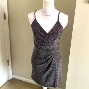 NWT Express Silver/multi-color v-neck mini dress